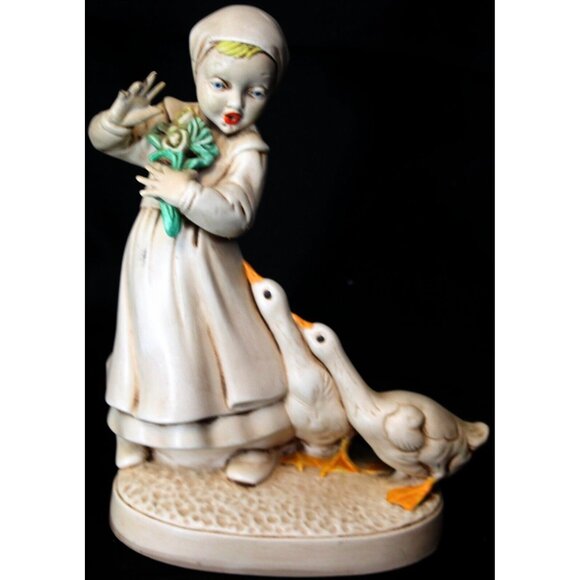 VTG 1960s Holland Mold Dutch Girl & Boy Geese Duck Figurines Ceramic Light Color - Picture 2 of 9